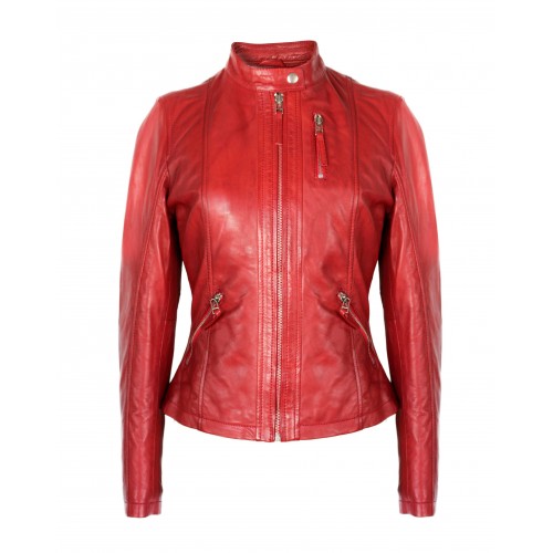 Lederjacke mit elastischen...