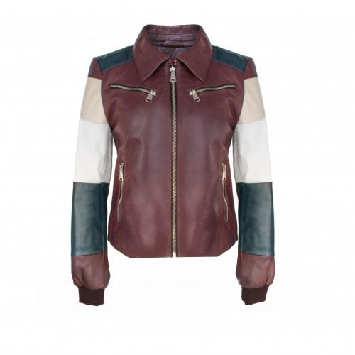 Mehrfarbige Lederjacke mit...