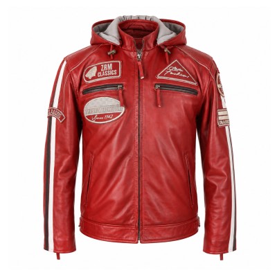 Lederjacke mit Patches -...