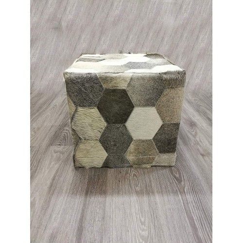 Hocker mit natürlichem Rindsleder 45x45x45 cm gepolstert Zerimar - 3