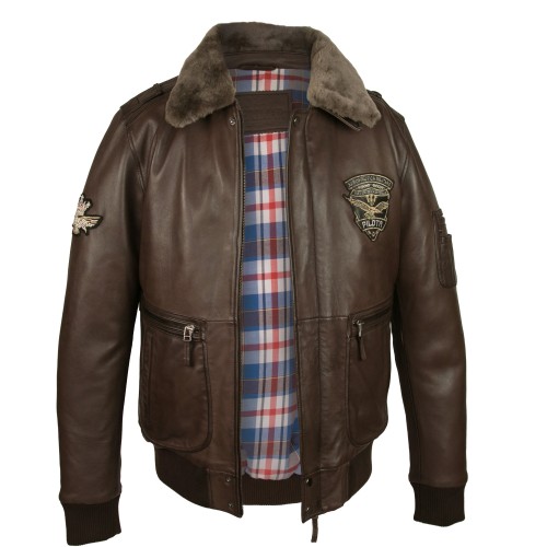 Lederjacke mit Patches im Fliegerstil mit abnehmbarem Kragen Zerimar - 3