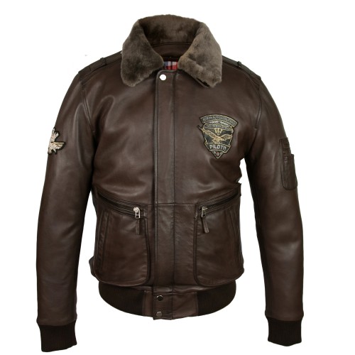 Lederjacke mit Patches im Fliegerstil mit abnehmbarem Kragen Zerimar - 2