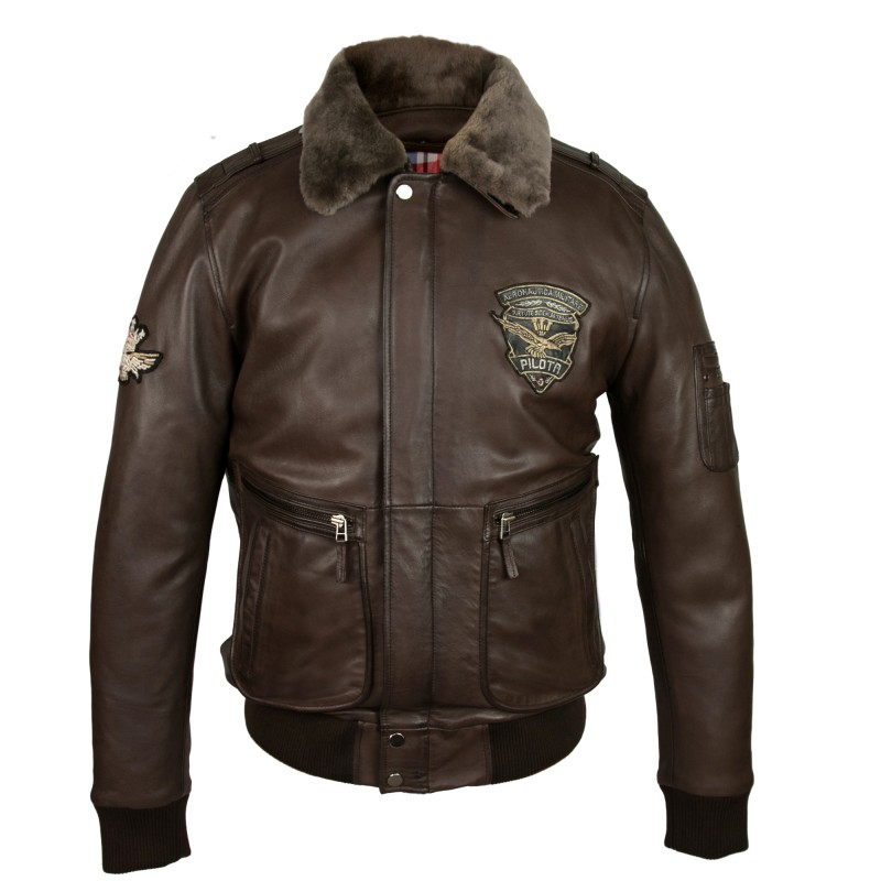 Lederjacke mit Patches im Fliegerstil mit abnehmbarem Kragen Zerimar - 2